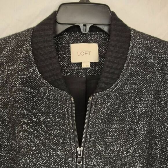 LOFT Marled Knit Bomber Jacket,Textured Zip-Up, Minimal Chic, Size L - Picture 9 of 9